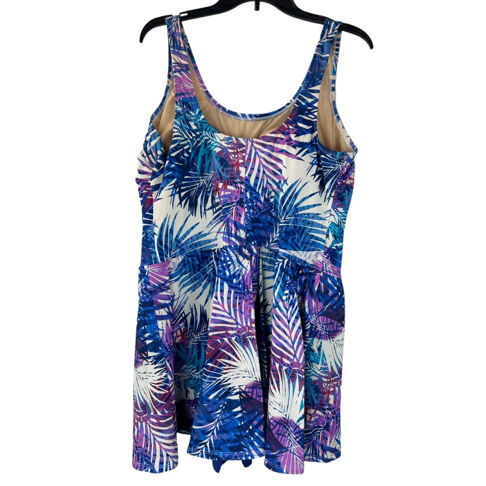 Swimsuits For All Side-Slit Swim Dress Multi Color Leaves Women's Plus Size 22 - Picture 3 of 9